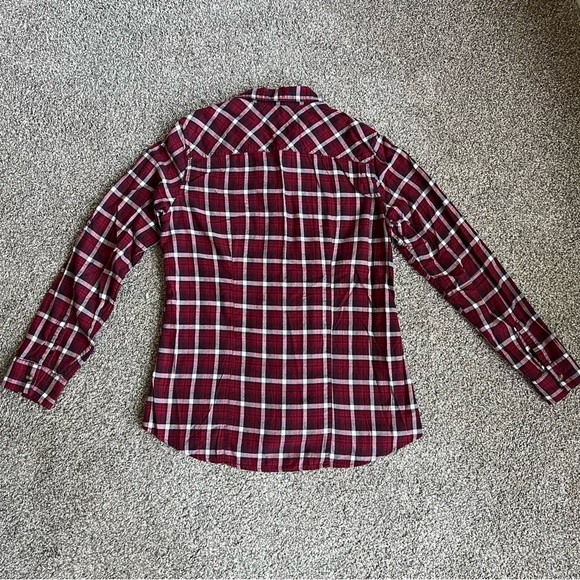 Eddie Bauer Burgundy Classic Fit Plaid Long Sleeve Button Up Shirt, Size Small - Picture 9 of 11